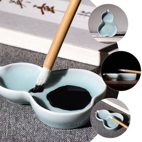 Sky-Blue Ceramic Ink Well Decorative Ink Dish for Calligraphy 2