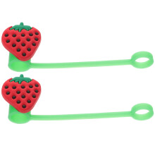 2Pcs Reusable Green Strawberry Shape Straw Caps PVC Straw Protector