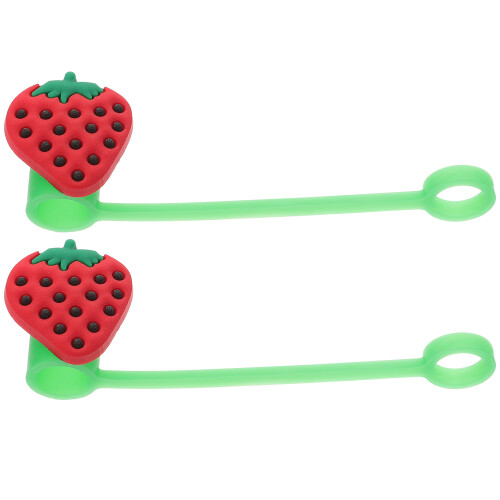 2Pcs Reusable Green Strawberry Shape Straw Caps PVC Straw Protector