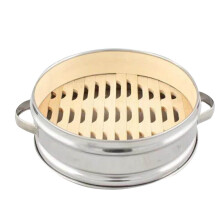 Khaki Bamboo Steamer Basket with Anti-Hot Handles for Kitchen Use