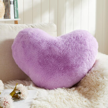 Purple Heart Pillow Ultra Soft Faux Rabbit Fur Decorative Throw for Bedroom Decor 10x13 Inch