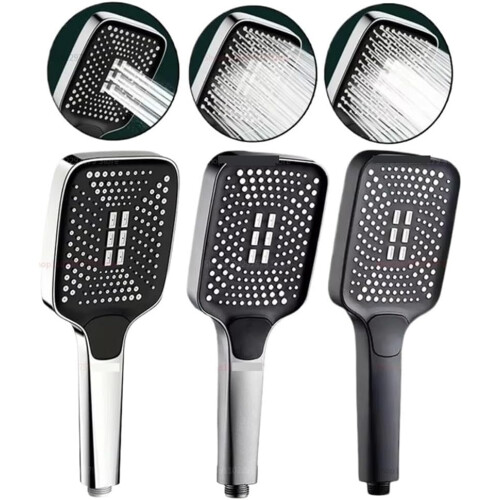 Pressure Rainfall Shower Head with 3 Spray Modes, Water Saving Design, Easy Installation, Black 1