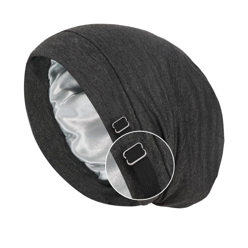Unisex Grey Satin Bonnet Sleep Cap With Adjustable Fit For Curly Hair Braids Dark Gray Antifrizz Lining