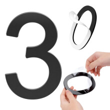 8.5 Inch Black Acrylic House Numbers – Self Adhesive, Modern Address Number 3 for Home or Office