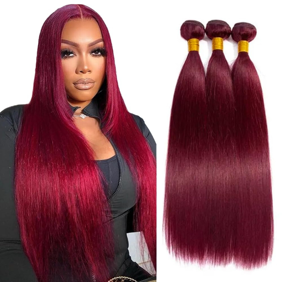 Unisex Red 99J Burgundy Human Hair Bundles Brazilian Virgin Extensions 28 30 32 Inch Extra Long 8A Grade