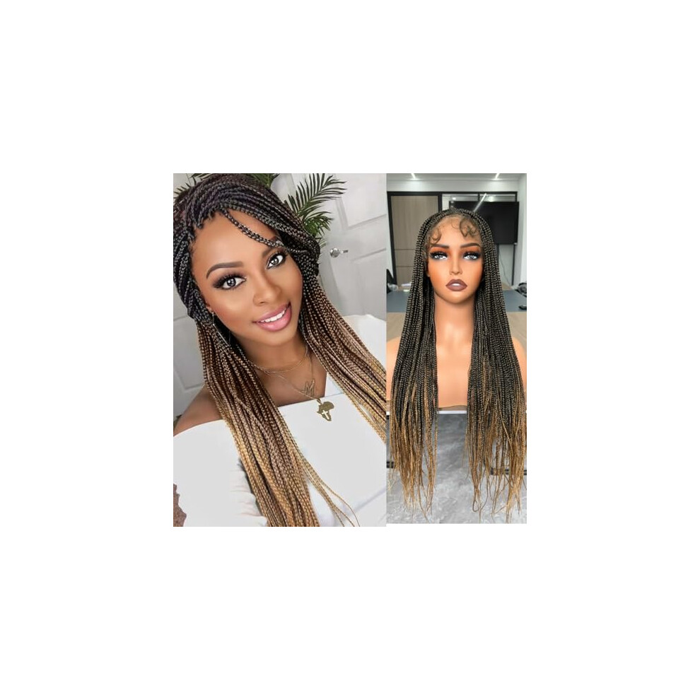 Ombre Blonde Knotless Box Braided Wig 32 Inch Full Lace with Baby Hair for Black Women