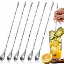 6PCS 12 Inch Stainless Steel Bar Spoon Set, ExtraLong Spiral Grip Cocktail Mixing Stirrers