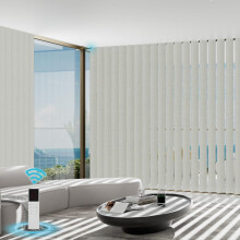 Motorized Vertical Blinds Blackout 3Layer Beige with Remote for Sliding Glass Doors Adjustable