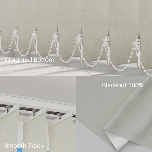Motorized Vertical Blinds Blackout 3Layer Beige with Remote for Sliding Glass Doors Adjustable 1