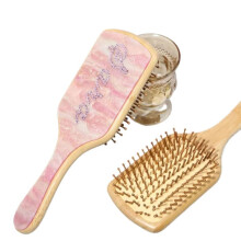 Hair Brush with Custom Name Engraving, Boar Bristle Paddle Brush, Rhinestone Bamboo, Pink Bridesmaid Gift