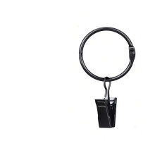 20pcs Black Curtain Rings with Clips for Rods, Durable Metal Secure Fastening