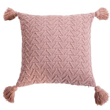 1Stk Sofakissenbezug Chenille, Pink, Quadratisch, Wohnkultur, Quasten