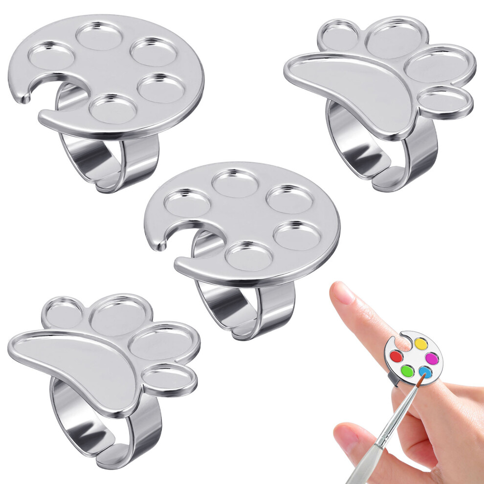 Artibetter Silver 4Pcs Nail Polish Mixing Tray Nail Art Ring Pallets For Manicure