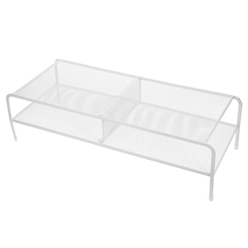 Dual-Layer White Iron Desktop Monitor Riser Stand for Office Use