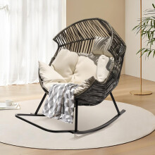Outdoor-Indoor Rattan Rocking Recliner w/ Cushion