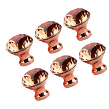 6Pcs Diamond Crystal Glass Knobs For Kitchen Cabinet And Drawer Rose Gold