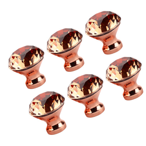 6Pcs Diamond Crystal Glass Knobs For Kitchen Cabinet And Drawer Rose Gold
