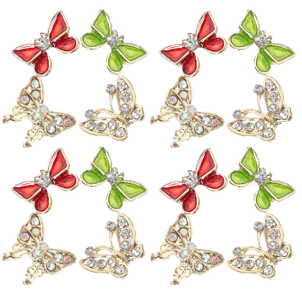 Villcase 40Pcs Creative Butterfly Nail Gems Metal Rhinestone Diy Nail Art Decor