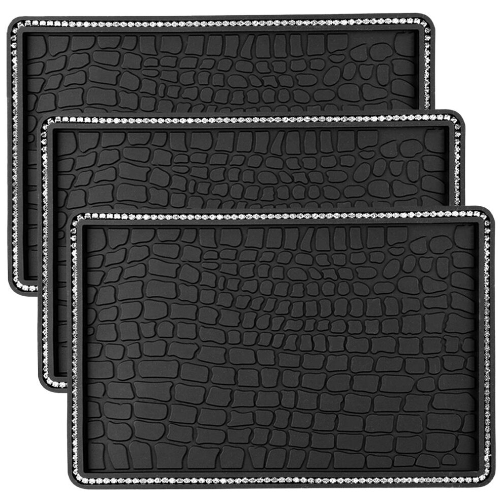 3Pcs Pvc Rhinestone Dashboard Pad Non-Slip Car Phone Key Mat Black 3163201166009