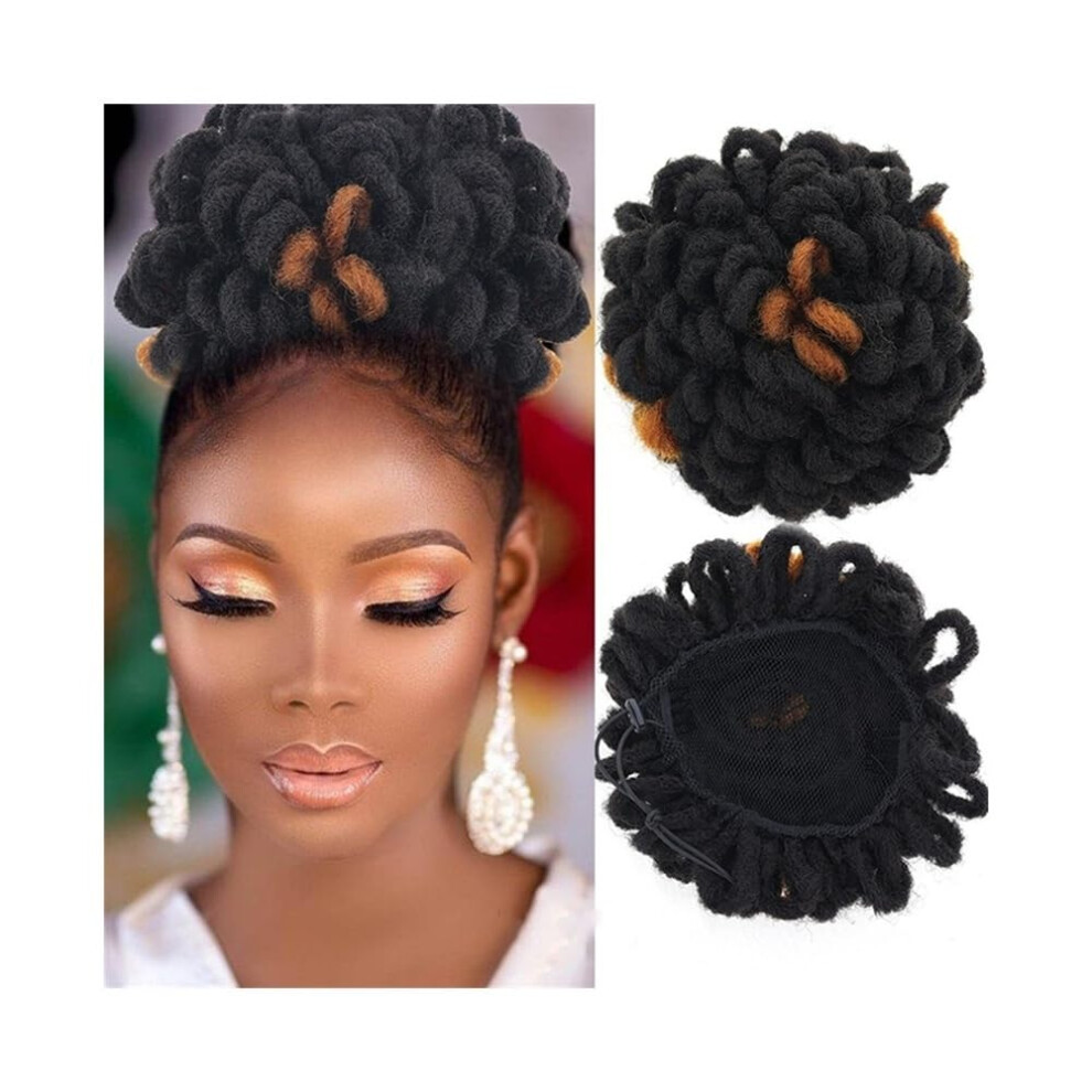 Unisex Afro Puff Hair Bun With Drawstring Synthetic Dreadlock Chignon Clip In Ponytail Extension 1B30