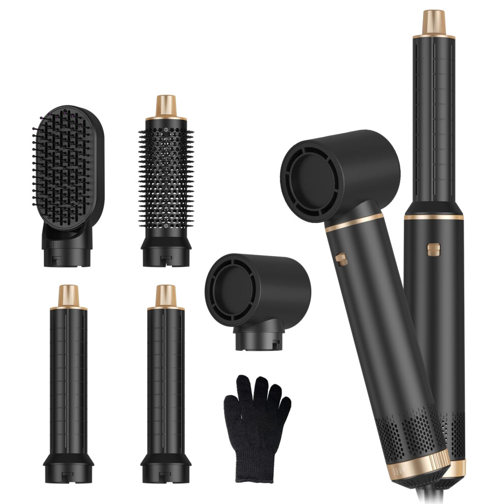 Dark 5 In 1 Hair Dryer Brush And Hot Air Styler With Dual Rotating Curl Barrels, Negative Ion Blowout Set For Straightening, Curling And Smoothing