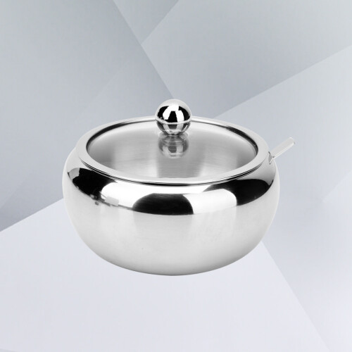 Silberne Gewürzdose Aus Edelstahl Mit Glasdeckel Und Löffel 1