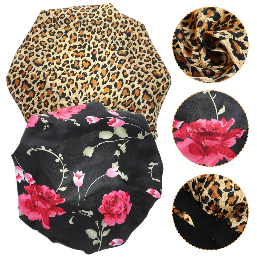 Happyyami 2Pcs Satin Bonnets For Women Elastic Wide Brim Hair Wraps For Sleeping