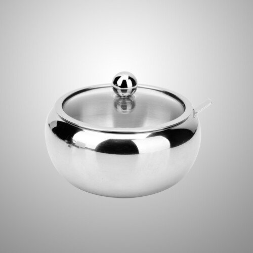 Silberne Gewürzdose Aus Edelstahl Mit Glasdeckel Und Löffel 2