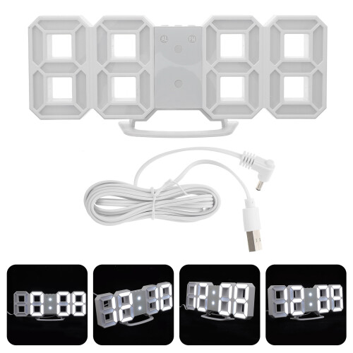 1Set Simple White LED Digital Clock Wall Hanging Mute Plastic Design 1