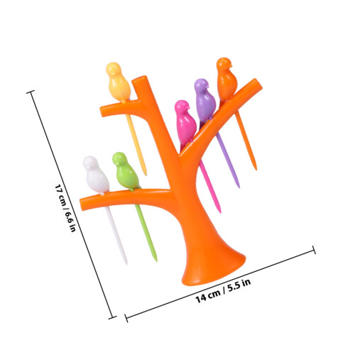 6 pcs plastic bird fruit forks with tree holder for party or home use 1