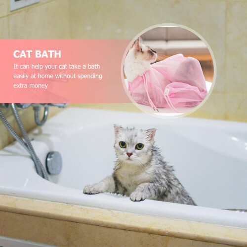 Pink Cat Bath Bag Durable Polyester Cat Grooming Shower Mesh 2