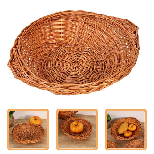 Chocolate Woven Basket Handwoven Fruit Bread Storage Organizer 1