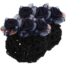 2Pcs Dark Blue Flower Hairnets for Women Elegant Fabric Bun Covers