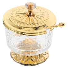 Glass Sugar Container with Lid Vintage Golden Zinc Alloy Spice Jar
