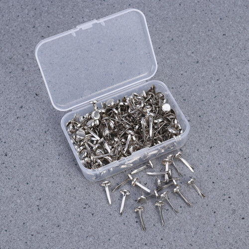 200Pcs Brad Fastener Metal Paper Clips Silver with Compact Storage Box 2