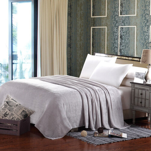 Grey Solid Color Flannel Fleece Blanket Extra Warm for Home Use 2