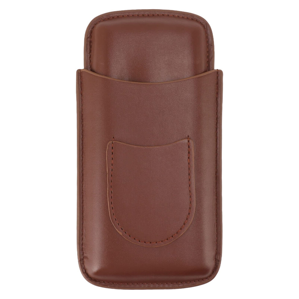 Brown Leather Cigar Case Travel Holder With Moisture Protection And Durable Elegant Design