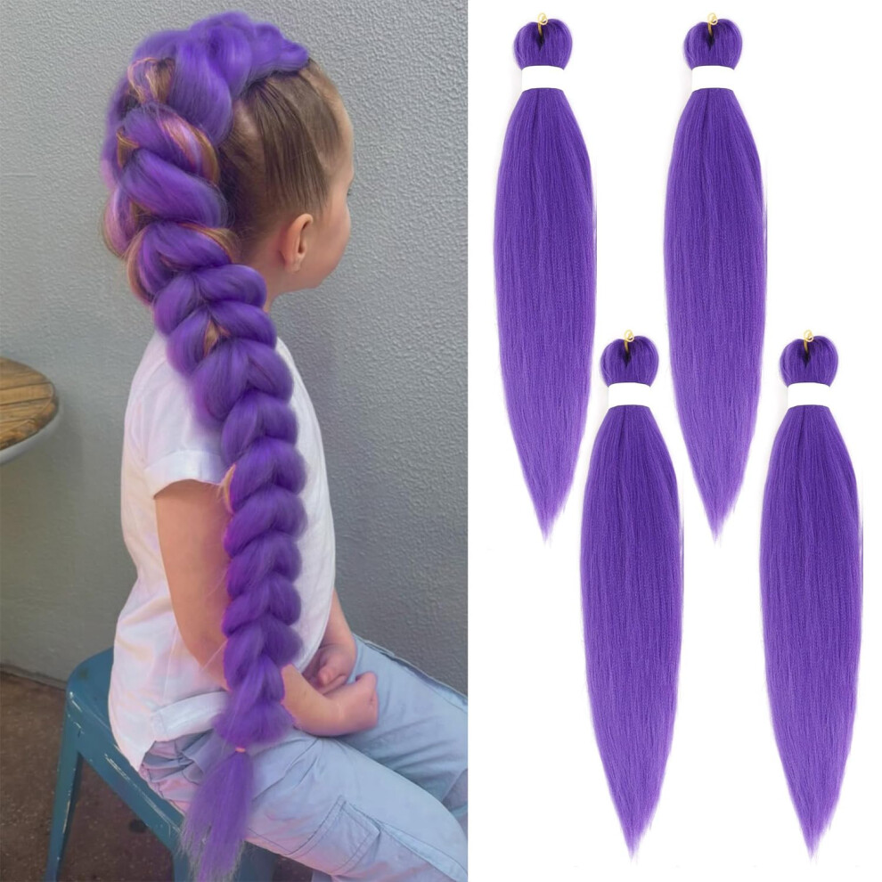 Purple Braiding Hair Extensions 48 Inch Prestretched Synthetic Fiber for Cosplay Halloween 4PCS