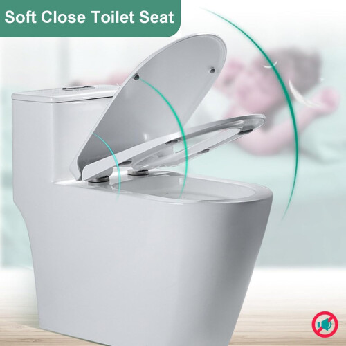 Slow Close Square Toilet Seat with Quick Release White Adjustable Stainless Hinges Durable 2