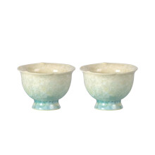 Ceramic Tea Cups Set of 2 Hand Painted Vintage Gradient Design 2.8oz Espresso Mugs Yellow Green