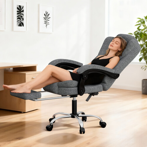 (Grey)Executive High Back Ergonomic PU Leather Recliner 1