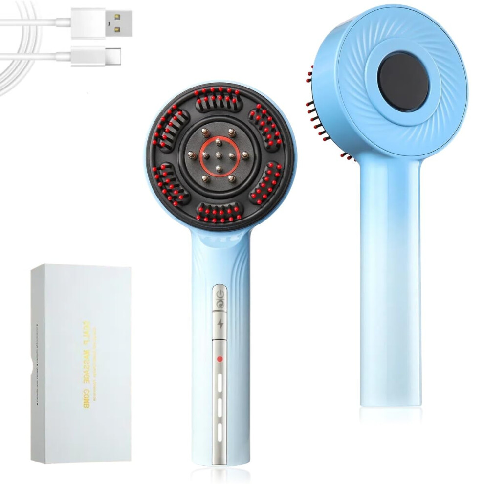 Blue Electric Scalp Massager Brush Hair Oil Applicator With Silicone Bristles, 3 Modes, Ipx7 Waterproof