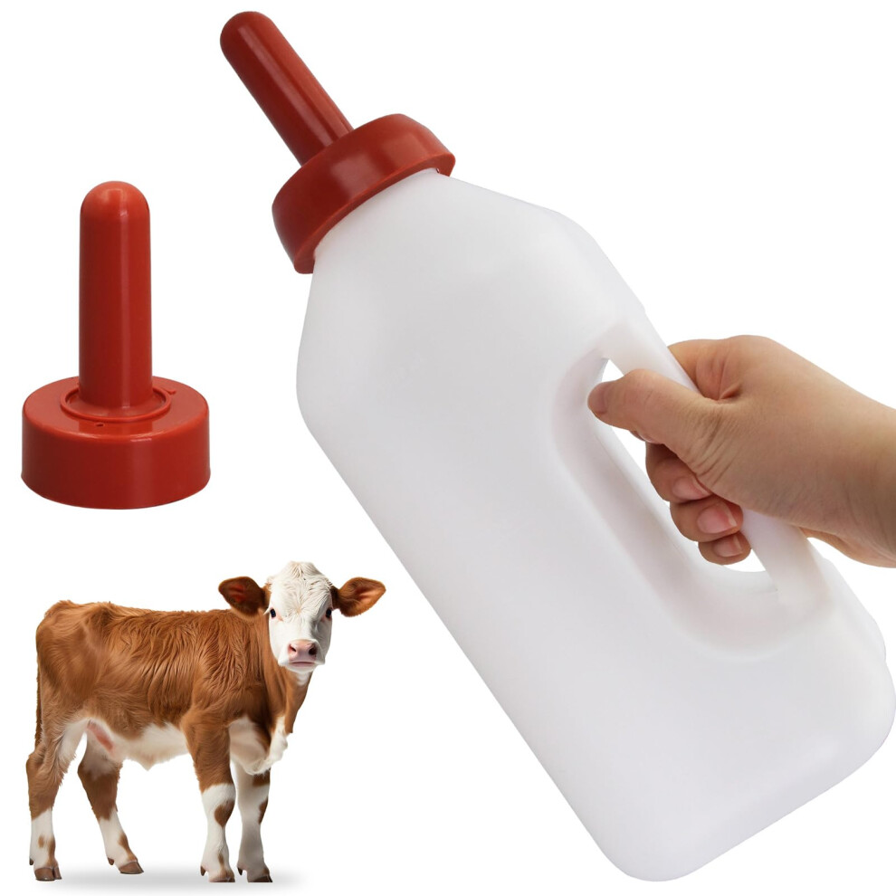 2 Quart Calf Feeding Bottle with Reinforced ChewResistant Nipple and Ergonomic Handle Grip