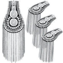 Elegant Crystal Tassel Shoulder Epaulettes with Punk Rivet Design and Pins for Uniforms