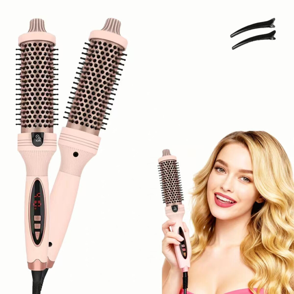Pink 3In1 Negative Ion Hair Straightening Brush With Dual Ptc Heaters, Fast Heatup, 2 Clips