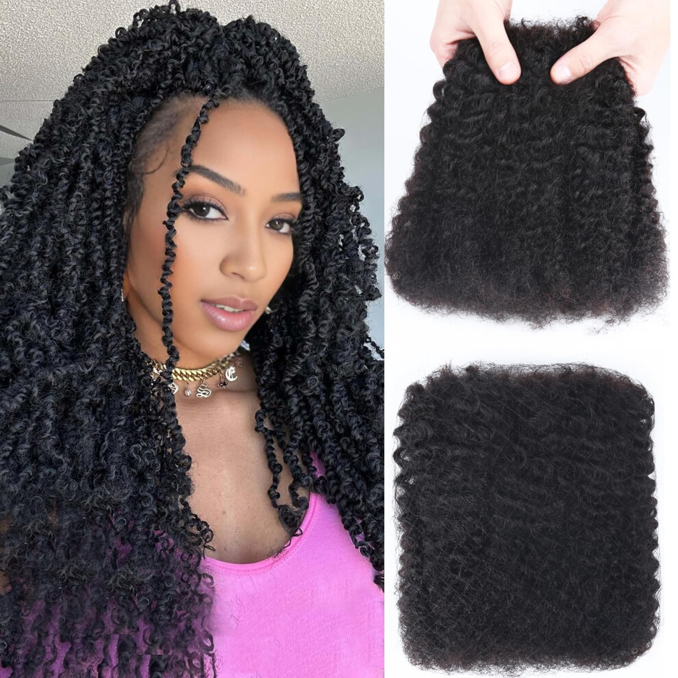 Afro Kinky Human Hair Bulk 18 Inch Natural Black 1B for Braiding Twists Locs Authentic Texture