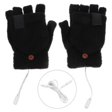 1Pair Black USB Heating Gloves Durable Half Finger Thermal Warm Gloves