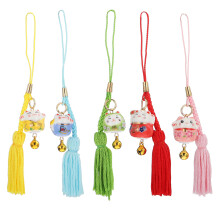 5Pcs Assorted Color Ceramic Fortune Cat Pendants Lovely Phone Chain