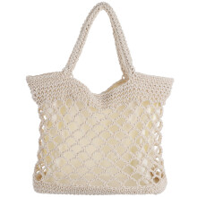 1Sac Plage Coton Sac Bandoulière Beige Crochet Main Utilisation Femme