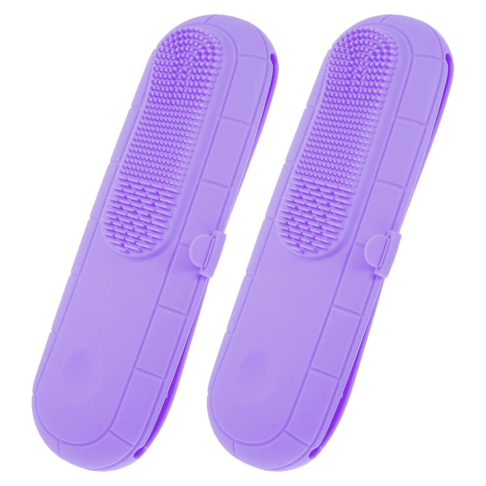 Villcase 2Pcs Violet Silicone Makeup Brush Holder Portable Travel Organizer Bag